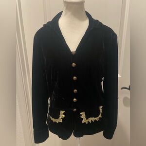 Hannah Jacket Black Velvet with Metal Buttons Gold Trim Women's Medium Vintage